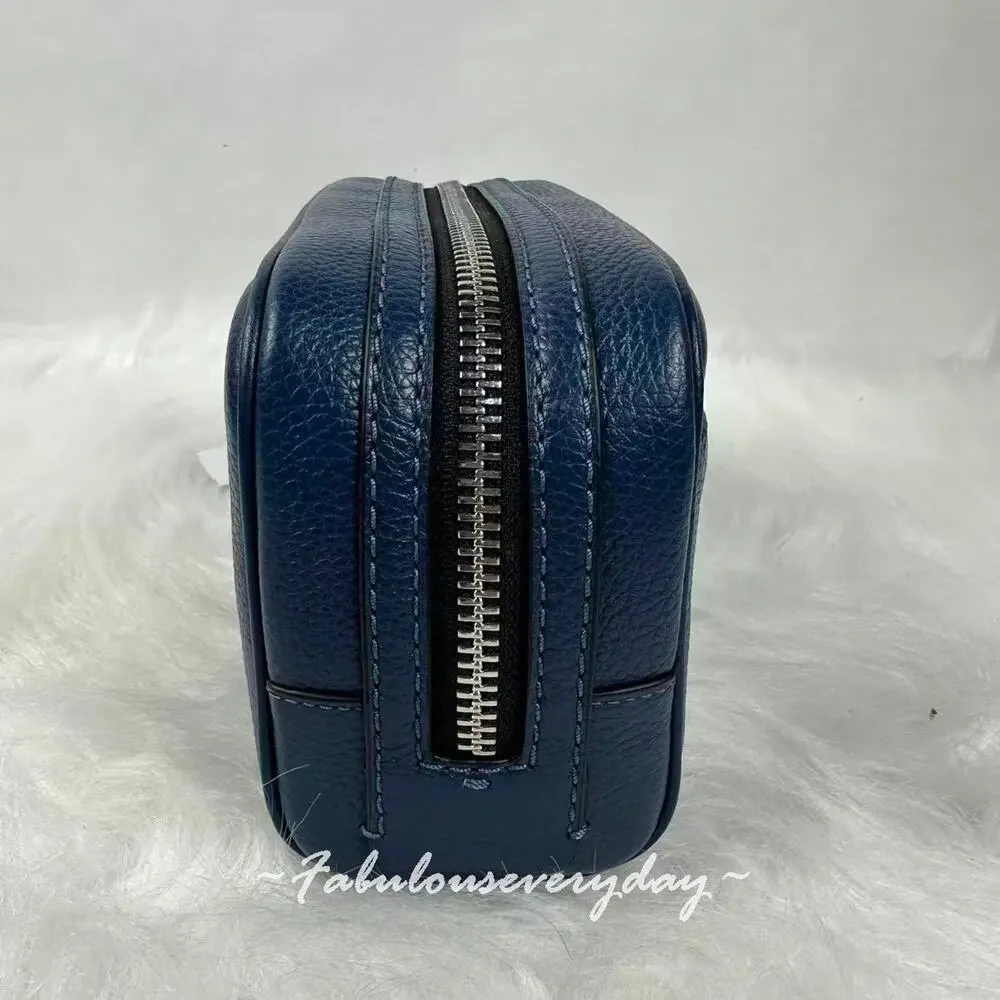 Coach Small Travel Kit With Car Print Leather/Silver/Deep Blue Multi CEK63 NWT